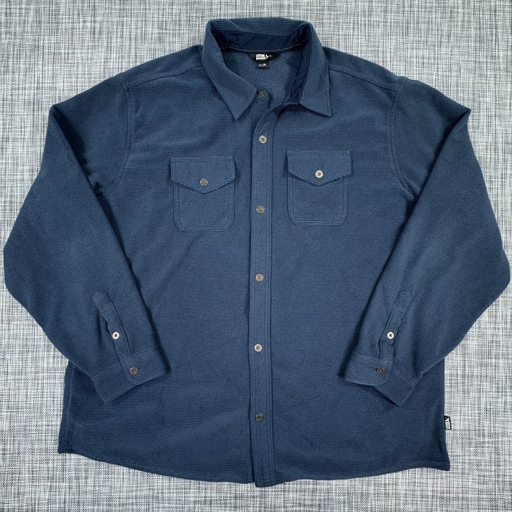 Eddie Bauer Men's Microfleece Button-Down Shirt Blue 2XL Outdoor Hiking Shacket